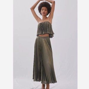 Gold Anthropologie 2 Piece Pleated Metallic Skirt Set - 2